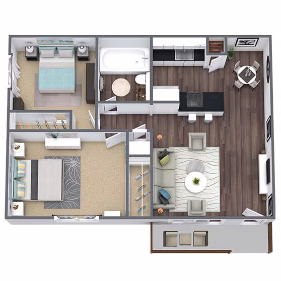 2 Bed  1 Bath 130 floor plan